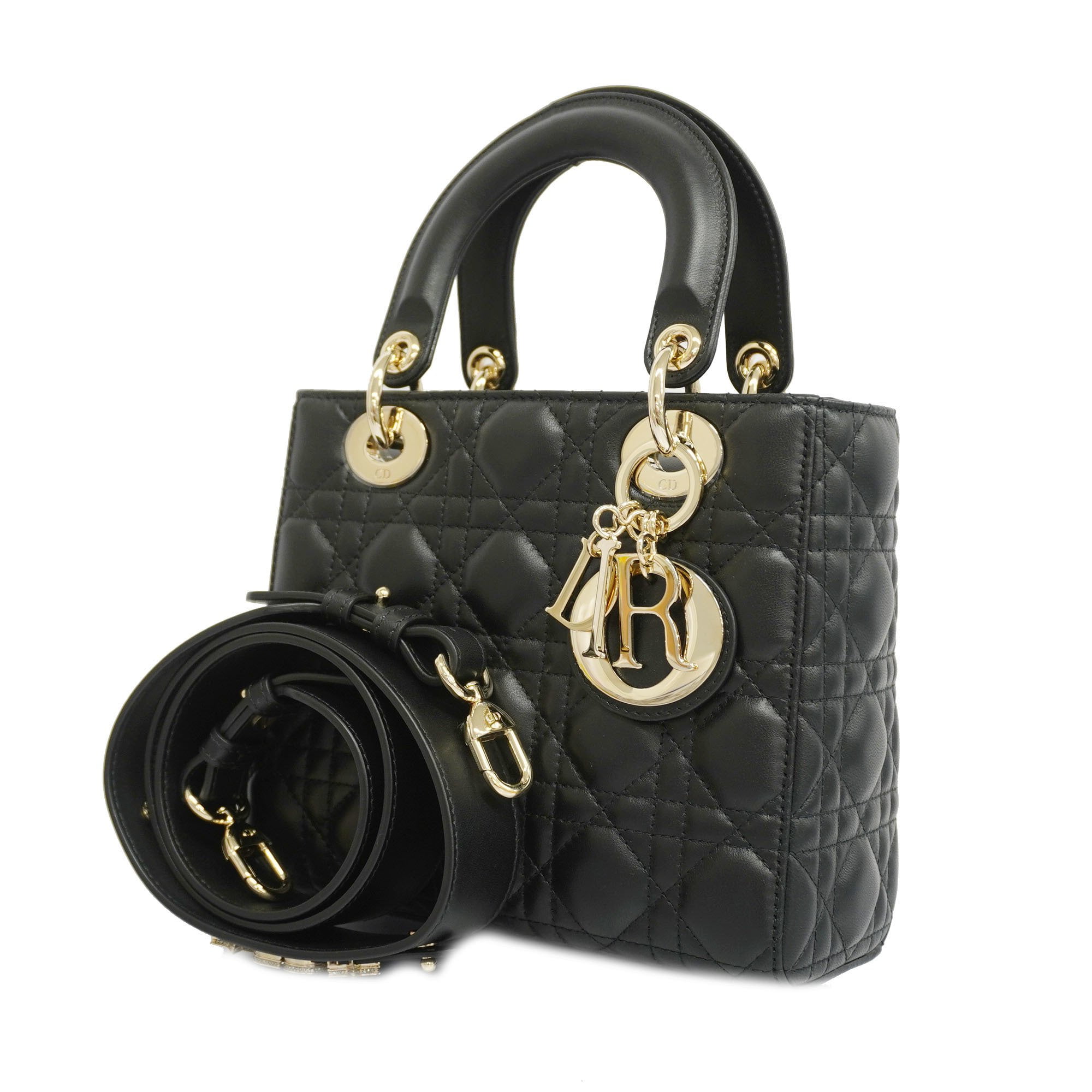 Used Lady Dior Canvas Leopard Print with Acrylic Handles  includes  attached purse charm  shoulder strap